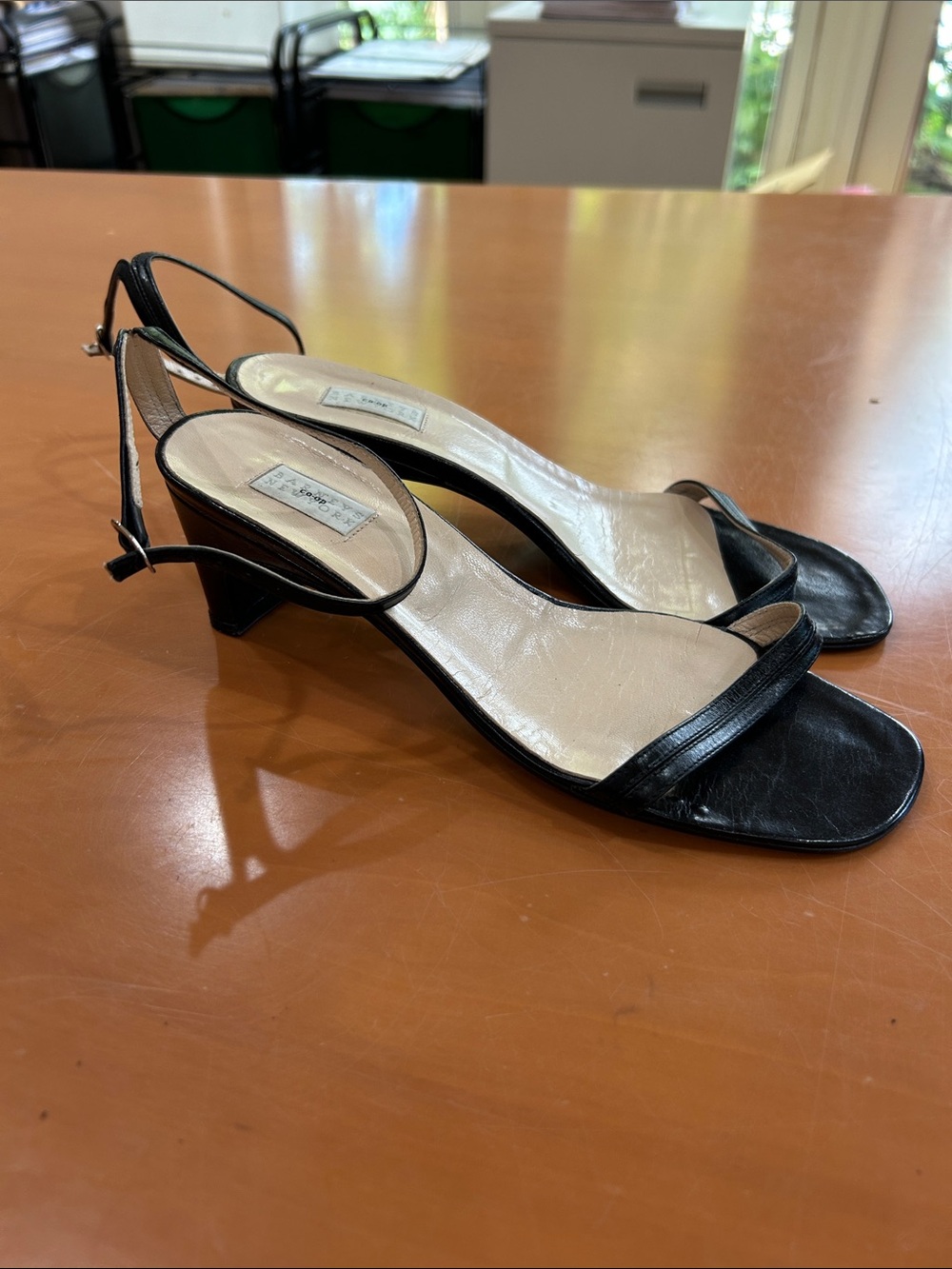 Barneys New York Black Leather Slingback Heels